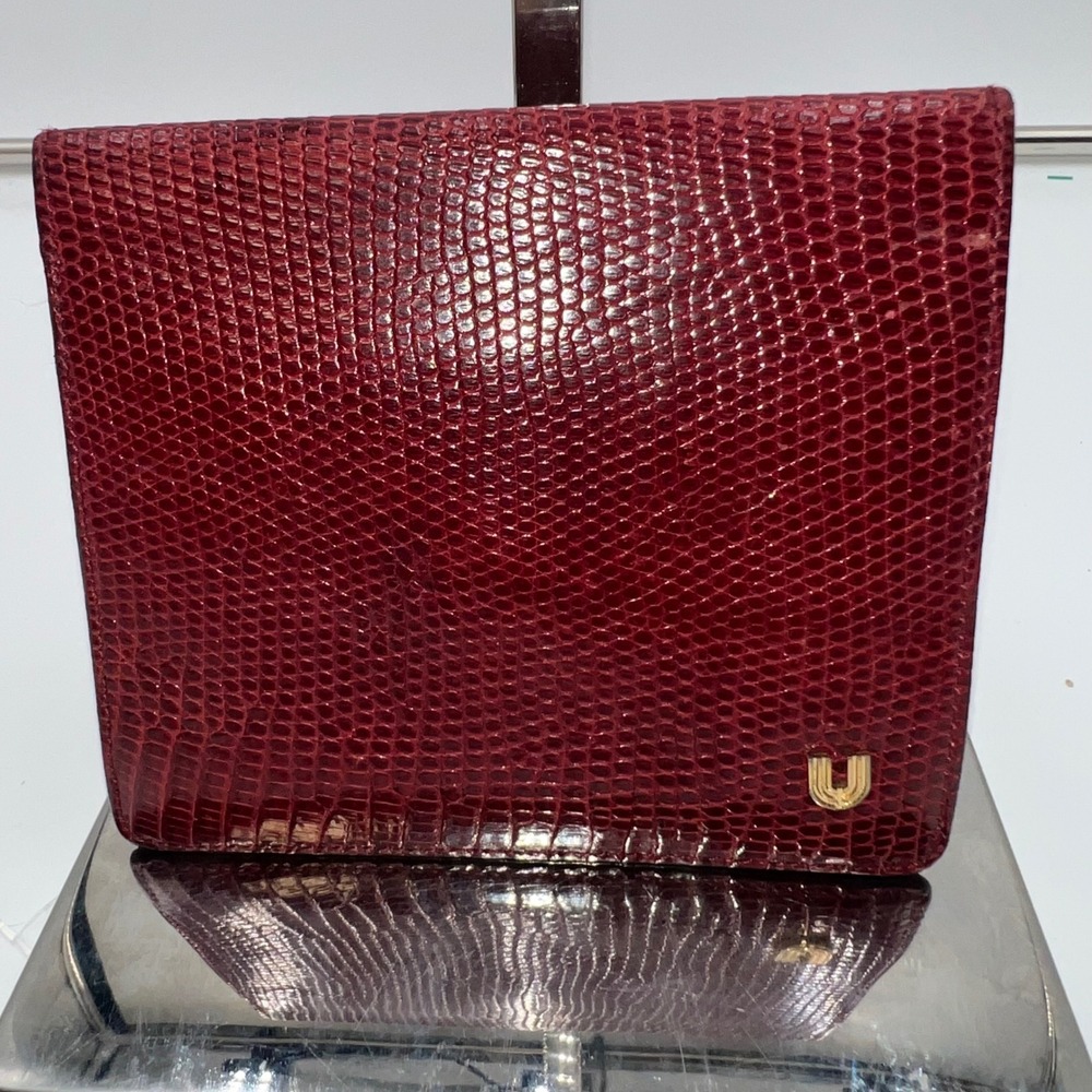 Ungaro Paris Wallet Bifold Burgundy Red Snakeskin Leather Mens